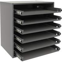 Small Bearing Slide Rack, Steel, 6 Slots, 15-9/16" W x 11-7/8" D x 16-3/8" H, Grey Pathway Supply LP
