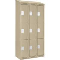 Clean Line Lockers, 3 -tier, Bank of 3, 36" x 18" x 78", Steel, Beige, Rivet (Assembled) Pathway Supply LP