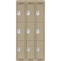 Clean Line Lockers, 3 -tier, Bank of 3, 36" x 18" x 78", Steel, Beige, Rivet (Assembled) Pathway Supply LP