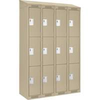 Clean Line Lockers, 3 -tier, Bank of 4, 48" x 18" x 78", Steel, Beige, Rivet (Assembled) Pathway Supply LP