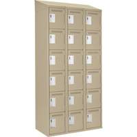 Clean Line Lockerette, 6 -tier, Bank of 3, 36" x 18" x 78", Steel, Beige, Rivet (Assembled) Pathway Supply LP