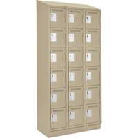 Clean Line Lockerette , 6 -tier, Bank of 3, 36" x 18" x 82", Steel, Beige, Rivet (Assembled) Pathway Supply LP