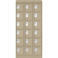 Clean Line Lockerette , 6 -tier, Bank of 3, 36" x 18" x 82", Steel, Beige, Rivet (Assembled) Pathway Supply LP