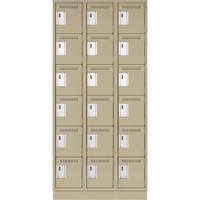 Clean Line Lockerette, 6 -tier, Bank of 3, 36" x 18" x 76", Steel, Beige, Rivet (Assembled) Pathway Supply LP