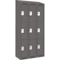 Clean Line Lockers, 3 -tier, Bank of 3, 36" x 18" x 78", Steel, Charcoal, Rivet (Assembled) Pathway Supply LP
