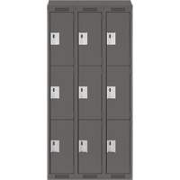 Clean Line Lockers, 3 -tier, Bank of 3, 36" x 18" x 78", Steel, Charcoal, Rivet (Assembled) Pathway Supply LP