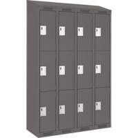 Clean Line Lockers, 3 -tier, Bank of 4, 48" x 18" x 78", Steel, Charcoal, Rivet (Assembled) Pathway Supply LP