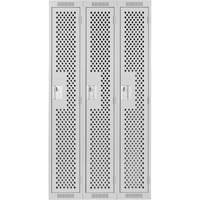 Clean Line Lockers, Bank of 3, 36" x 12" x 72", Steel, Grey, Rivet (Assembled), Perforated Pathway Supply LP
