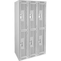 Clean Line Lockers, 2 -tier, Bank of 3, 36" x 15" x 72", Steel, Grey, Rivet (Assembled), Perforated Pathway Supply LP