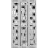 Clean Line Lockers, 2 -tier, Bank of 3, 36" x 15" x 72", Steel, Grey, Rivet (Assembled), Perforated Pathway Supply LP