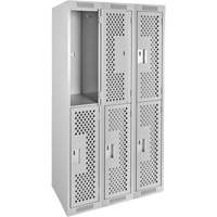 Clean Line Lockers, 2 -tier, Bank of 3, 36" x 15" x 72", Steel, Grey, Rivet (Assembled), Perforated Pathway Supply LP