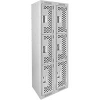 Clean Line Lockers, 3 -tier, Bank of 2, 24" x 12" x 72", Steel, Grey, Rivet (Assembled), Perforated Pathway Supply LP
