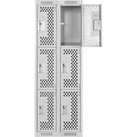 Clean Line Lockers, 3 -tier, Bank of 2, 24" x 12" x 72", Steel, Grey, Rivet (Assembled), Perforated Pathway Supply LP