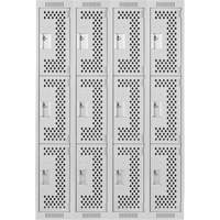 Clean Line Lockers, 3 -tier, Bank of 4, 48" x 12" x 72", Steel, Grey, Rivet (Assembled), Perforated Pathway Supply LP