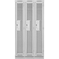 Clean Line Lockers, Bank of 3, 36" x 12" x 76", Steel, Grey, Rivet (Assembled), Perforated Pathway Supply LP