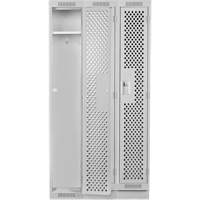 Clean Line Lockers, Bank of 3, 36" x 12" x 76", Steel, Grey, Rivet (Assembled), Perforated Pathway Supply LP