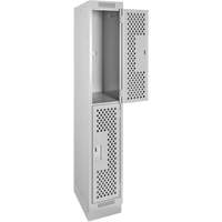 Clean Line Lockers, 2 -tier, 12" x 18" x 76", Steel, Grey, Rivet (Assembled), Perforated Pathway Supply LP