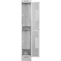 Clean Line Lockers, 2 -tier, 12" x 18" x 76", Steel, Grey, Rivet (Assembled), Perforated Pathway Supply LP