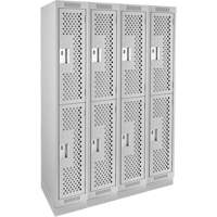 Clean Line Lockers, 2 -tier, Bank of 4, 48" x 12" x 76", Steel, Grey, Rivet (Assembled), Perforated Pathway Supply LP