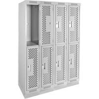 Clean Line Lockers, 2 -tier, Bank of 4, 48" x 12" x 76", Steel, Grey, Rivet (Assembled), Perforated Pathway Supply LP