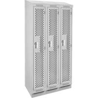 Clean Line Lockers, Bank of 3, 36" x 15" x 82", Steel, Grey, Rivet (Assembled), Perforated Pathway Supply LP