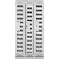 Clean Line Lockers, Bank of 3, 36" x 15" x 82", Steel, Grey, Rivet (Assembled), Perforated Pathway Supply LP