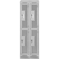 Clean Line Lockers, 2 -tier, Bank of 2, 24" x 18" x 82", Steel, Grey, Rivet (Assembled), Perforated Pathway Supply LP