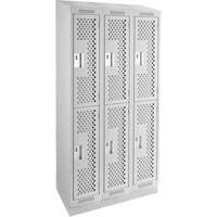 Clean Line Lockers, 2 -tier, Bank of 3, 36" x 12" x 82", Steel, Grey, Rivet (Assembled), Perforated Pathway Supply LP