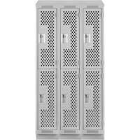 Clean Line Lockers, 2 -tier, Bank of 3, 36" x 12" x 82", Steel, Grey, Rivet (Assembled), Perforated Pathway Supply LP