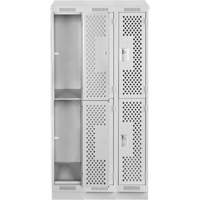 Clean Line Lockers, 2 -tier, Bank of 3, 36" x 12" x 82", Steel, Grey, Rivet (Assembled), Perforated Pathway Supply LP