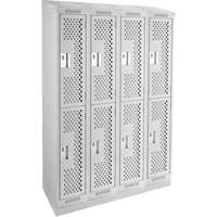 Casiers Clean Line, 2 niveaux, Bloc de 4, 48" x 12" x 82", Acier, Gris, Rivet (assembl&eacute;), Perfor&eacute; Pathway Supply LP
