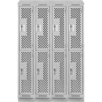 Casiers Clean Line, 2 niveaux, Bloc de 4, 48" x 12" x 82", Acier, Gris, Rivet (assembl&eacute;), Perfor&eacute; Pathway Supply LP