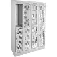 Casiers Clean Line, 2 niveaux, Bloc de 4, 48" x 12" x 82", Acier, Gris, Rivet (assembl&eacute;), Perfor&eacute; Pathway Supply LP