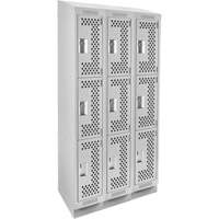 Clean Line Lockers, 3 -tier, Bank of 3, 36" x 18" x 82", Steel, Grey, Rivet (Assembled), Perforated Pathway Supply LP