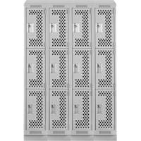 Clean Line Lockers, 3 -tier, Bank of 4, 48" x 18" x 82", Steel, Grey, Rivet (Assembled), Perforated Pathway Supply LP
