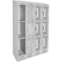 Clean Line Lockers, 3 -tier, Bank of 4, 48" x 18" x 82", Steel, Grey, Rivet (Assembled), Perforated Pathway Supply LP