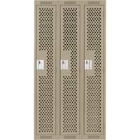 Clean Line Lockers, Bank of 3, 36" x 12" x 72", Steel, Beige, Rivet (Assembled), Perforated Pathway Supply LP