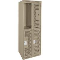 Clean Line Lockers, 2 -tier, Bank of 2, 24" x 15" x 72", Steel, Beige, Rivet (Assembled), Perforated Pathway Supply LP