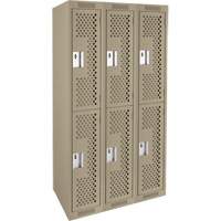 Clean Line Lockers, 2 -tier, Bank of 3, 36" x 15" x 72", Steel, Beige, Rivet (Assembled), Perforated Pathway Supply LP