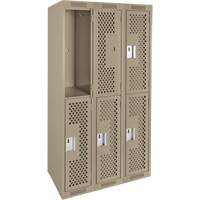 Clean Line Lockers, 2 -tier, Bank of 3, 36" x 15" x 72", Steel, Beige, Rivet (Assembled), Perforated Pathway Supply LP