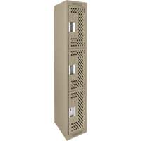 Clean Line Lockers, 3 -tier, 12" x 12" x 72", Steel, Beige, Rivet (Assembled), Perforated Pathway Supply LP
