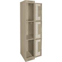 Clean Line Lockers, 3 -tier, 12" x 12" x 72", Steel, Beige, Rivet (Assembled), Perforated Pathway Supply LP