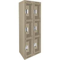 Clean Line Lockers, 3 -tier, Bank of 2, 24" x 12" x 72", Steel, Beige, Rivet (Assembled), Perforated Pathway Supply LP