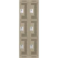 Clean Line Lockers, 3 -tier, Bank of 2, 24" x 12" x 72", Steel, Beige, Rivet (Assembled), Perforated Pathway Supply LP
