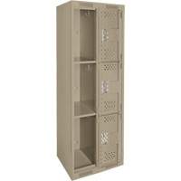 Clean Line Lockers, 3 -tier, Bank of 2, 24" x 12" x 72", Steel, Beige, Rivet (Assembled), Perforated Pathway Supply LP