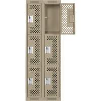Clean Line Lockers, 3 -tier, Bank of 2, 24" x 12" x 72", Steel, Beige, Rivet (Assembled), Perforated Pathway Supply LP