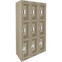 Clean Line Lockers, 3 -tier, Bank of 3, 36" x 12" x 72", Steel, Beige, Rivet (Assembled), Perforated Pathway Supply LP