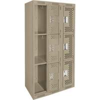 Clean Line Lockers, 3 -tier, Bank of 3, 36" x 12" x 72", Steel, Beige, Rivet (Assembled), Perforated Pathway Supply LP