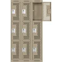 Clean Line Lockers, 3 -tier, Bank of 3, 36" x 12" x 72", Steel, Beige, Rivet (Assembled), Perforated Pathway Supply LP