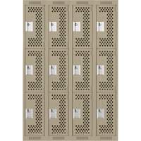 Clean Line Lockers, 3 -tier, Bank of 4, 48" x 12" x 72", Steel, Beige, Rivet (Assembled), Perforated Pathway Supply LP